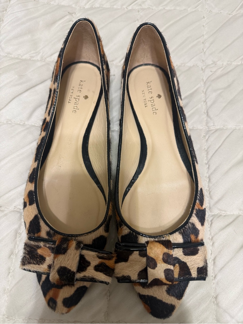 kate spade Leopard Print Pointed Toe Flats in Tan and Black with Bow